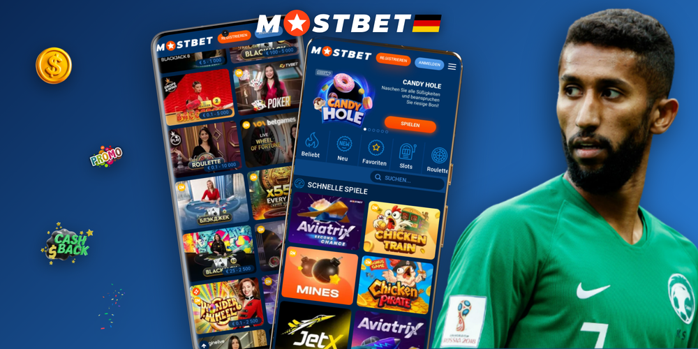 Mostbet Android und iOS App mit Sportwetten und Live-Casino nebeneinander